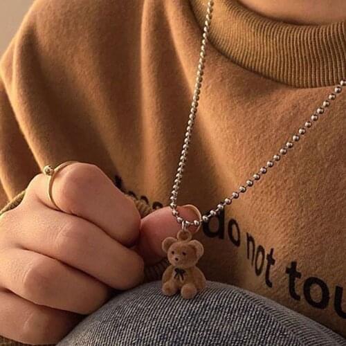 Aprilwell One Piece Cute Bear Pendant Necklace for Women Aesthetic 2021 Trendy Beads Choker Chains Korean Fashion Jewelry Gift
