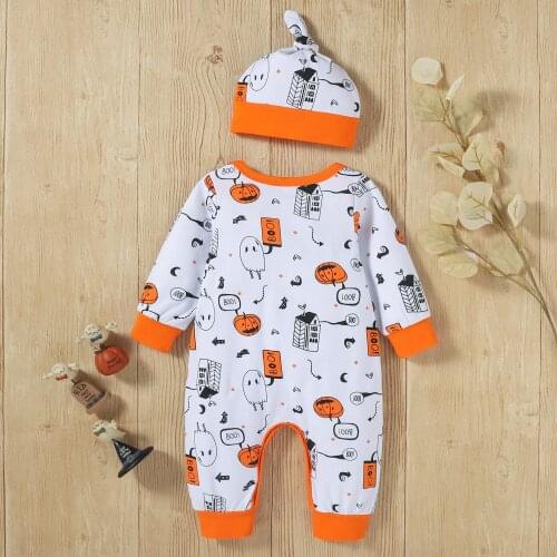 Baby Halloween Wear For Baby Clothing Infant Long Sleeve Jumpsuit Halloween Theme Classic Round Neck Bottom Button Clothing