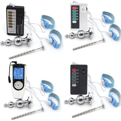 Electro Penis Stimulator Ring Anal Plug Vibrators Sex Toys For Men Electric Shock Urethral Plug Ring Butt Plug Erotic Toys