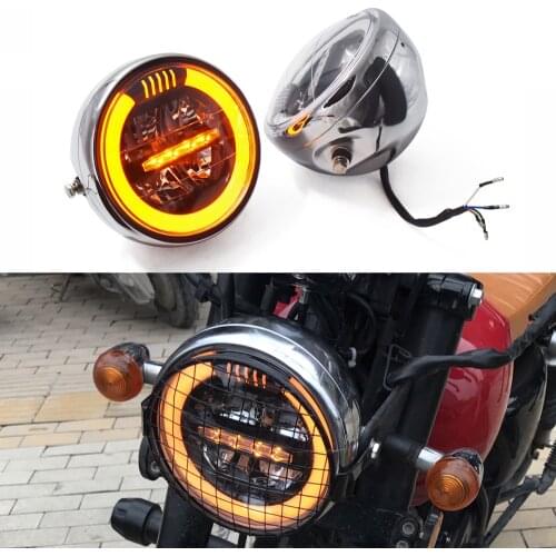 Motorcycle LED Headlight Assembly Angel Eyes Ring Headlamp for Cafe Racer Chopper Sportster XL883 Bobber Dyna Fat Boy Scrambler