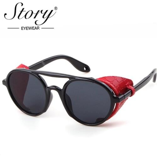 Story fashion steampunk Sunglasses men 2020 brand designer vintage PU frame gothic round goggles lentes de sol hombre S1913G