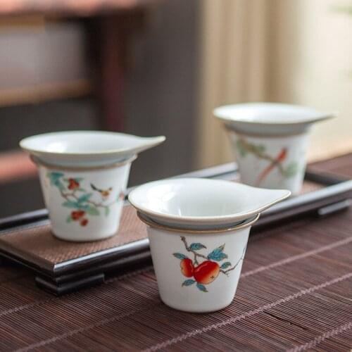 Ceramic Ice Cracked Glaze Tea Strainers Creative Cute Cat Coffee Mesh Retro Handmade Household Tea Filters Tea Set Accessories