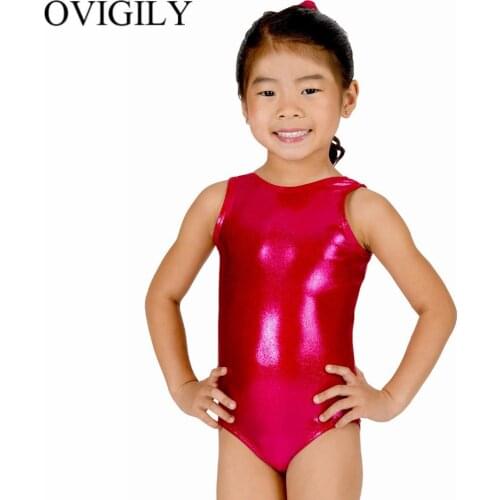 OVIGILY Toddler Red Tank Leotard for Gymnastics Girls Shiny Metallic Sleeveless Leotards Ballet Dance Wear Bodysuit Costumes