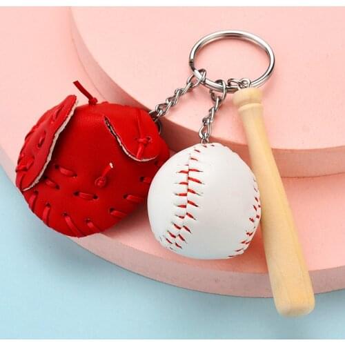 Mini Three-piece Baseball glove wooden bat keychain sports Car Key Chain Key Ring Gift For Man Women wholesale