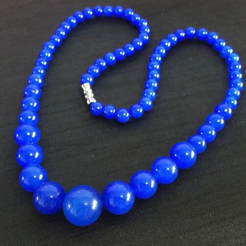 Natural stone Fashion style 6-14mm blue chalcedony jades round beads necklace for women chain choker jewelry 18inch GE4032