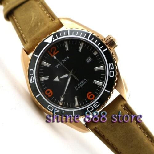 Parnis 45mm black dial Golden case Sapphire Glass MIYOTA Automatic mens Watch