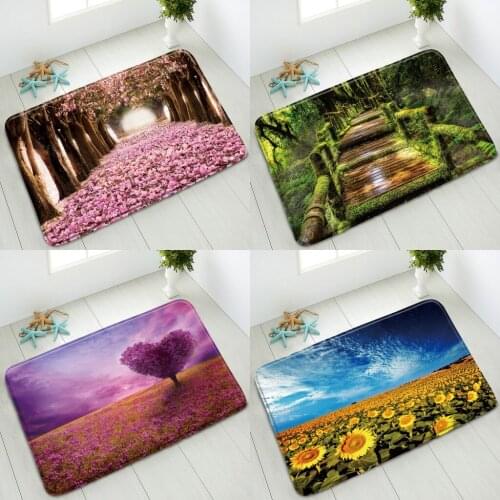 Natural Scenery Non-Slip Bathroom Mat Dream Cherry Blossom Sunflower Flower Love Tree Forest Indoor Doormat Rug Absorbent Carpet