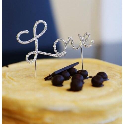 New Love Letter Rhinestone Wedding Birthday Party Anniversary Cake Topper Party Supplies Cake Accessory Decoration Dinner Decor