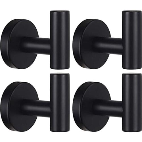 New 4 Pcs Wall Towel Hooks Coat Hook Bathroom Matte Black Robe Hook Heavy Duty Door Hanger Towel Robe Clothes Cabinet Closet