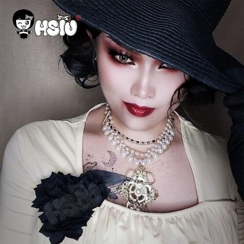 Alcina Dimitrescu Cosplay wig Vampire wig HSIU Black short curly hair gift brand wig cap