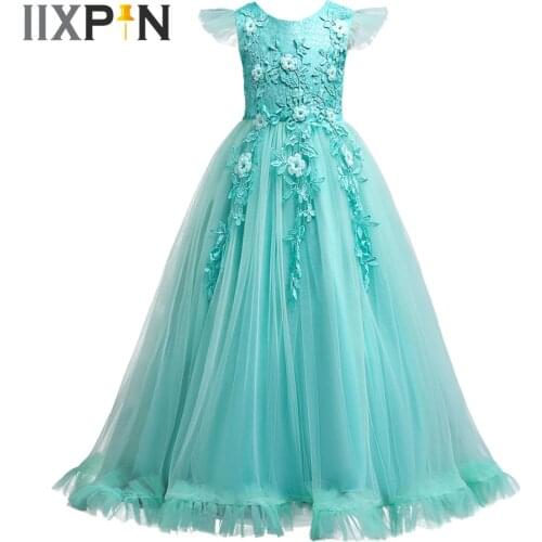Girl Cosplay Princess Fairy Dress Up 3D Embroidered Flower Dress For Girls Party Vestidos Ball Gowns Kids Performacne Costume