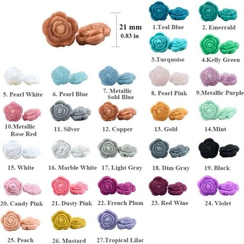 Teeny Teeth 10PCS 3D Rose Silicone Baby Beads Food Grade Rose Flower Beads For Chew DIY Necklace Pacifier Chain Pendants