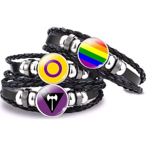 RainbowFlag Rainbow Flag Lesbian Gay Pride Punk Leather Bracelet Bisexuals Transgender Pride Bracelet Men Women Gifts Wholesale