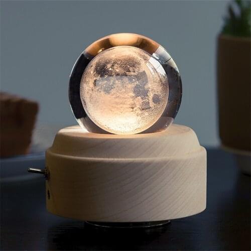 Christmas Childrens Gift Moon Crystal Ball Night Lights Rotating Glass Music Box Wooden Birthday Gifts Friends Lamps Decoration