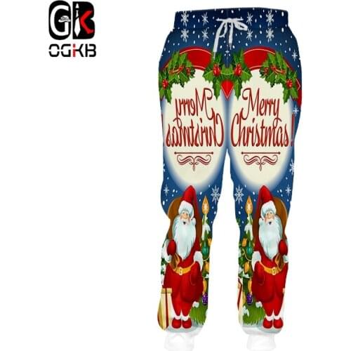 OGKB Mens 3D Printed Lovely Santa Claus Clothing Trend Best Man Pants Christmas Loose 6XL Sweatpants