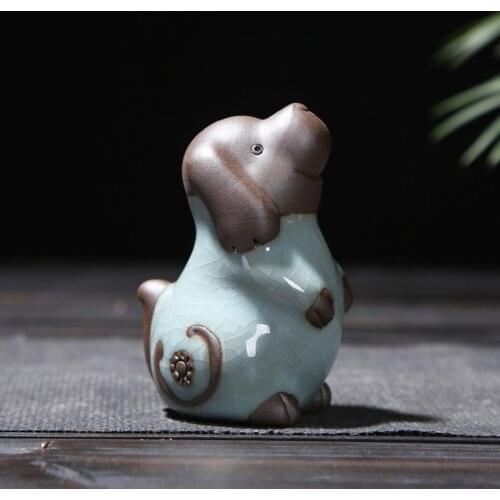 Cute Dog Statue Handmade Ceramic Boutique Tea Pet Home Adornment Tea Tray Decoration Teaware Accessories Auspicious Decor Craft