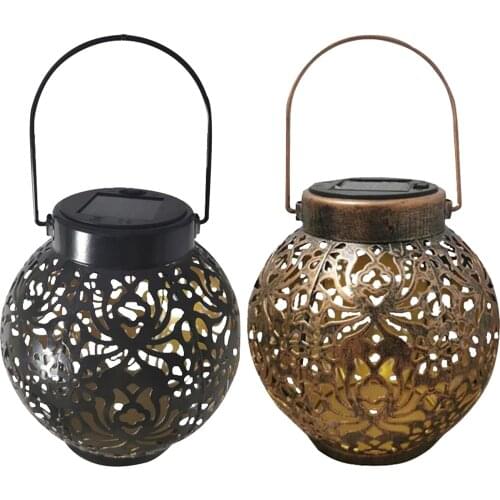 LED Metal Solar Lantern Light Outdoor Hanging Hollow Shadow Projection Lamps Waterproof Outdoor Garden Decorations Solar Lamp