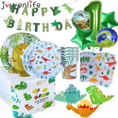 Dinosaur Party Decorations 1st Birthday Dinour Tableware Set Happy Birthday Party Decoration for Kids Boy Jungle Wild Party deco