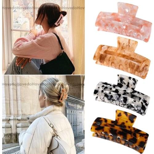 Chic Geometric Square Acetate Hair Claws Big Size Hair Crabs Clip Marble Grain Hair Clamps for Women Fashion Hair Accessories