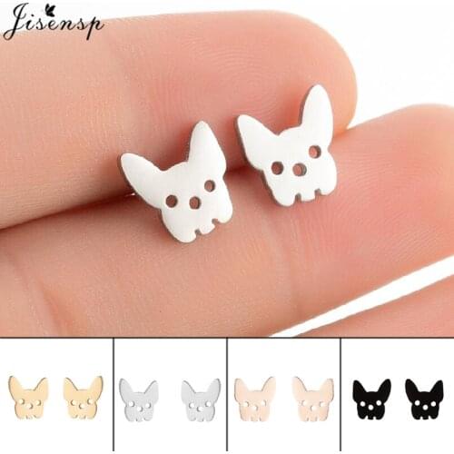 Jisensp Unique Design Stainless Steel Loyal Partners French Bulldog Dog Animal Small Stud Earrings for Women Oorbellen Jewelry