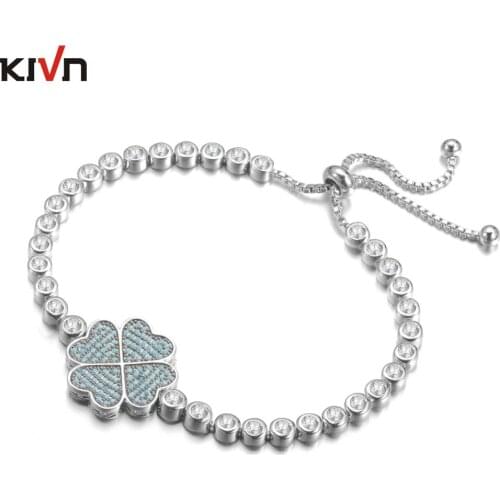 Women Fashion Jewelry Adjustable Four Leaf Clover Shamrock Pave CZ Wedding Bridal Bracelets for Girls Birthday Christmas Gifts