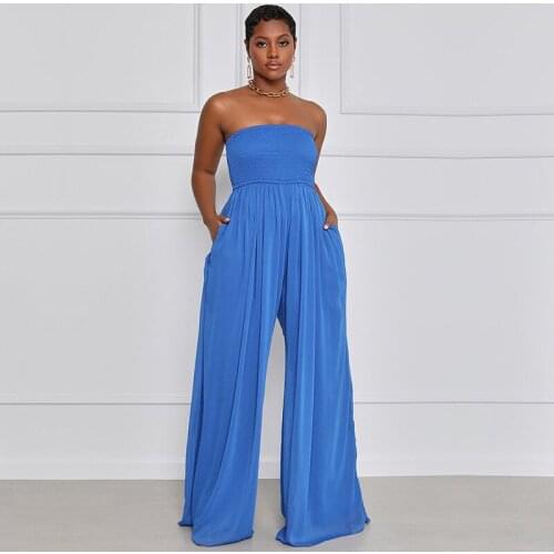 2021 Summer Sleeveless Backless Sexy Womens Jumpsuit Large Size Pure Color Straight Leg Pants Workwear Elegant Long Jumpsuit