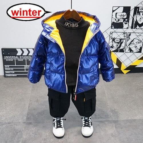 Winter Fashion Children Casual Sportswear Suit Down Jacket +Plus Velvet T-Shirt + Thick Pants 3Pcs Suit Boys Clothes Sets 2-6Y