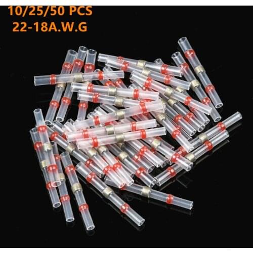 10/25/50PCS Red Electrical Wire Connectors Insulated Solder Sleeve Seal Heat Shrink Solder Terminal Waterproof Butt Connectors
