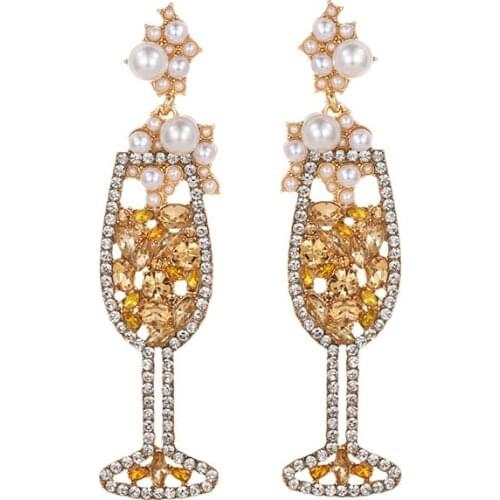 Aretes Goblet Long Earrings Christmas Gifts Rhinestone Long Drop Earrings Women Crystal Statement Earrings Jewlery Wholesale