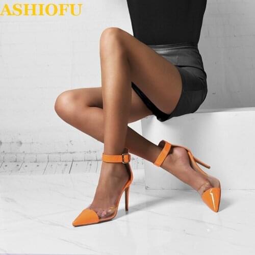 ASHIOFU Real Photos Hot Sale Ladies Stiletto Heels Pumps Buckle Ankle Strap Sexy Party Prom Dress Shoes D'orsay Fashion Shoes