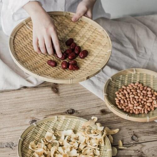 Bamboo Woven round Tray Hand-Woven Fruit Plate Dustpan Vegetable Washer Basket Rice Washing Drain Basket