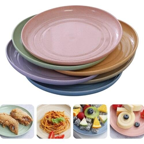 6Pcs Dish Simple Multifunctional Durable Wheat Straw Creative Saucer Food Serving Plate for Home Restaurant Shop