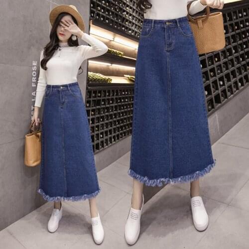 Denim Long Burrs Plus Size Oversized 5Xl Large Korean Fashion High-Waisted Vintage Summer WomenS Clothing Skirt Vetement 2021