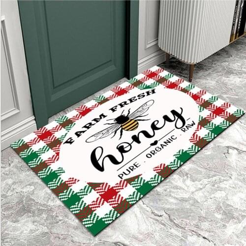 Bee Pattern Welcome Doormat Home Kitchen Living Room Bedroom Bedside Carpet Rubber Entrance Rug Non-slip Washable Door Mat