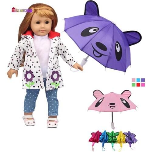 18 inch Waterproof Raincoat &Panda Umbrella Leather Color Wave Point Clothes For 43cm Reborn Born Baby Girls Toy Gift