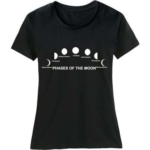 Moon Phases Outer Space Earth Phases of the Moon Cotton Girl Woman Short Sleeve T Shirt Couple Clothes Summer ZIIART