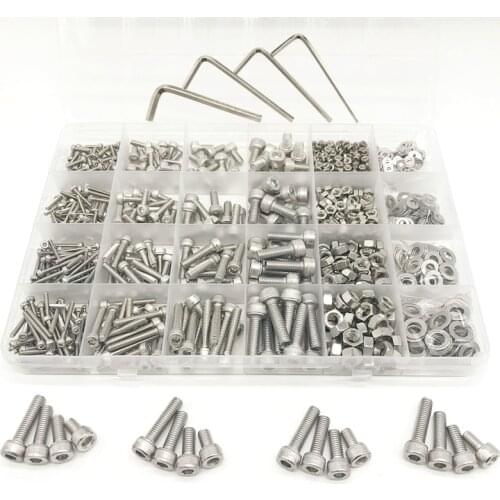 Hot 880 Pcs/box Hex Socket Head Cap Screw Set M2 M3 M4 M5 304 Stainless Steel Hexagon Flat Round Cap Head Screws Kit Assortment