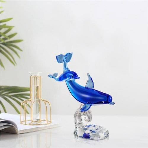 Crystal Dolphin Animal Figurine Desktop Adornment Supplies Ocean Crystal Dolphin Handmade Animal Statue Art Glass Dolphin Statue
