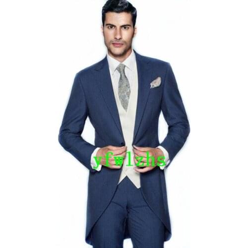 Handsome Groomsmen Peak Lapel Groom Tuxedos Wedding Dress Men Suits Blazer Prom Dinner (Jacket+Pants+Tie+Vest) A721