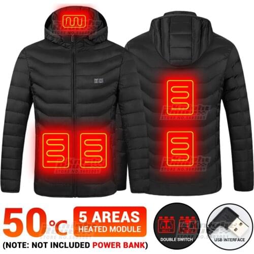 5 Areas Heated Jacket Autumn Outerwear Winter Womens Mens Windbreaker Thermal Clothes USB Heated Vest Jackets Hiking Hunting