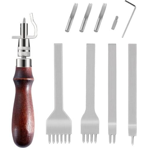 LMDZ 7 in1 DIY Leather Groover Tool Edge Press Kit Adjustable Stitching Groover Creasing Edge Beveler Leather Craft Tools