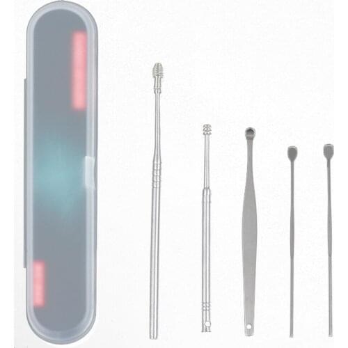 HIMABM 5pcs/set Ear Wax Picker Stainless Steel Ear Pick Spoon Ear Wax Removal Cleaner Scoop Spoon Earwax Clean Tool Ear Clean