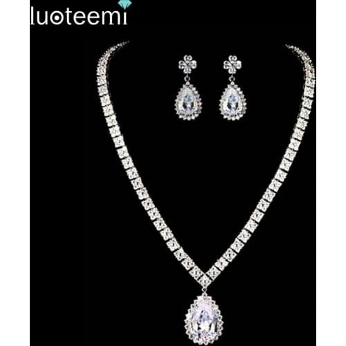 LUOTEEMI Brand Hot Selling Noble Angels Tears Pendant Necklace Cubic Zircon Rhinestone Crystal For Women Bridal Wedding Jewelry