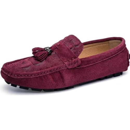 Mens Loafers Crocodile Pattern Casual Suede Leather Shoes Daily Flat Slip-on Driving Shoes Youth Trend Street Footwear for Male