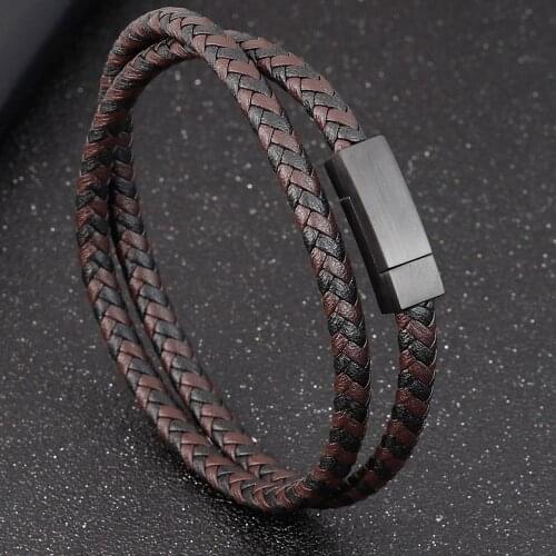 Stainless Steel Accessories Multi-color Rectangular Combination Blue Leather Classic Mens Bracelet Commemorative Gift