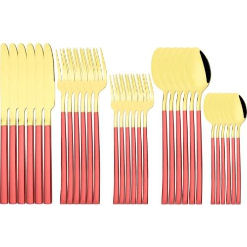 Red Gold Cutlery Set High Quality Stainless Steel Dinnerware Knives Dessert Fork Tea Spoon Tableware Kitchen Flatware Silverware