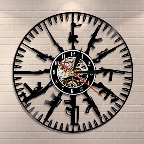 Gun Ammo Home Decor Gun Owners Bullet Time Wall Clock Vinyl Record Wall Clock Military Wall Art Gift For Soldiers And Army