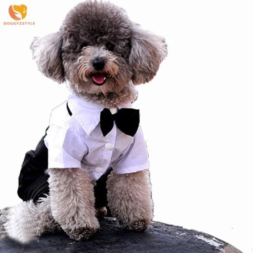 Pet Dog Cat Clothes England Style Prince Tuxedo Bow Tie Suit Puppy Costume Wedding Suits Dog Jumpsuit Coat For Small Dogs S-XXL