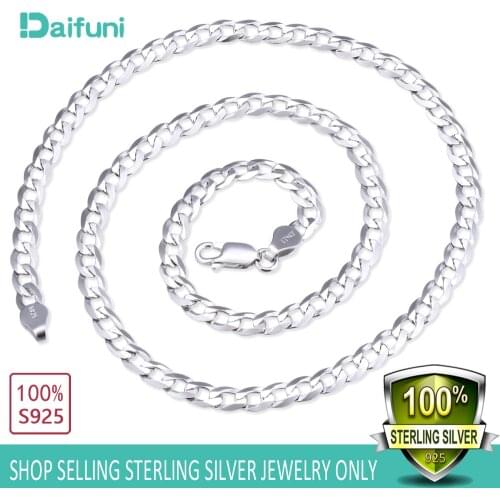 Fashion 925 Sterling Silver Figaro Chain Women Men Sideways Silver Jewelry Cuban Curb Necklace HipHop Style With Certificate