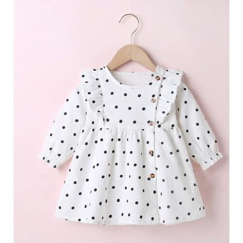 Baby Girls Dress 2020 Fashion Polka Dot Ruffe Long Sleeve Singe Button Princess Dresses Toddler Baby Outfits Cute Casual Dress